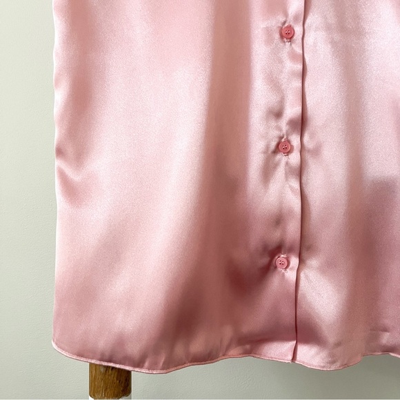 [express] satin cap sleeve button up blouse shirt silky light pink XS - Picture 4 of 10